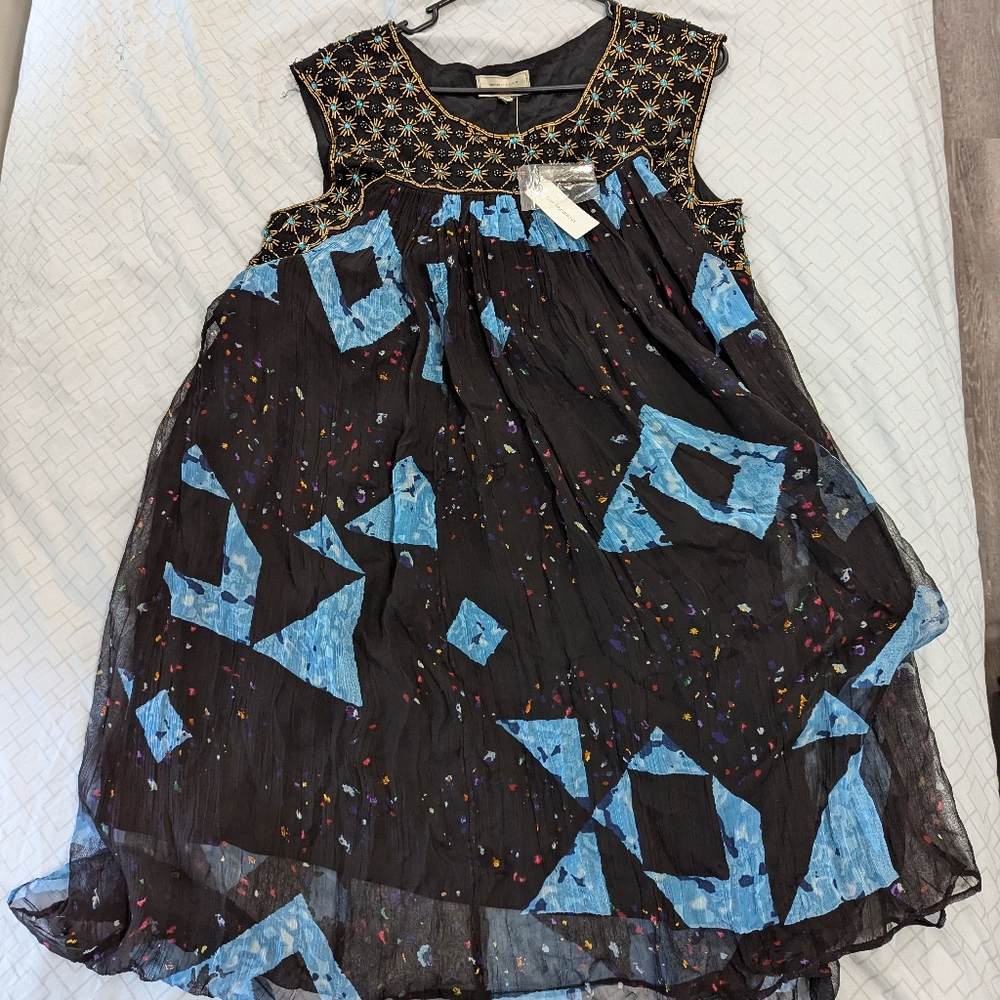 Anthropologie MOULINETTE SOEURS Beaded Lydia Swing Dress Beaded Size 10 New $198